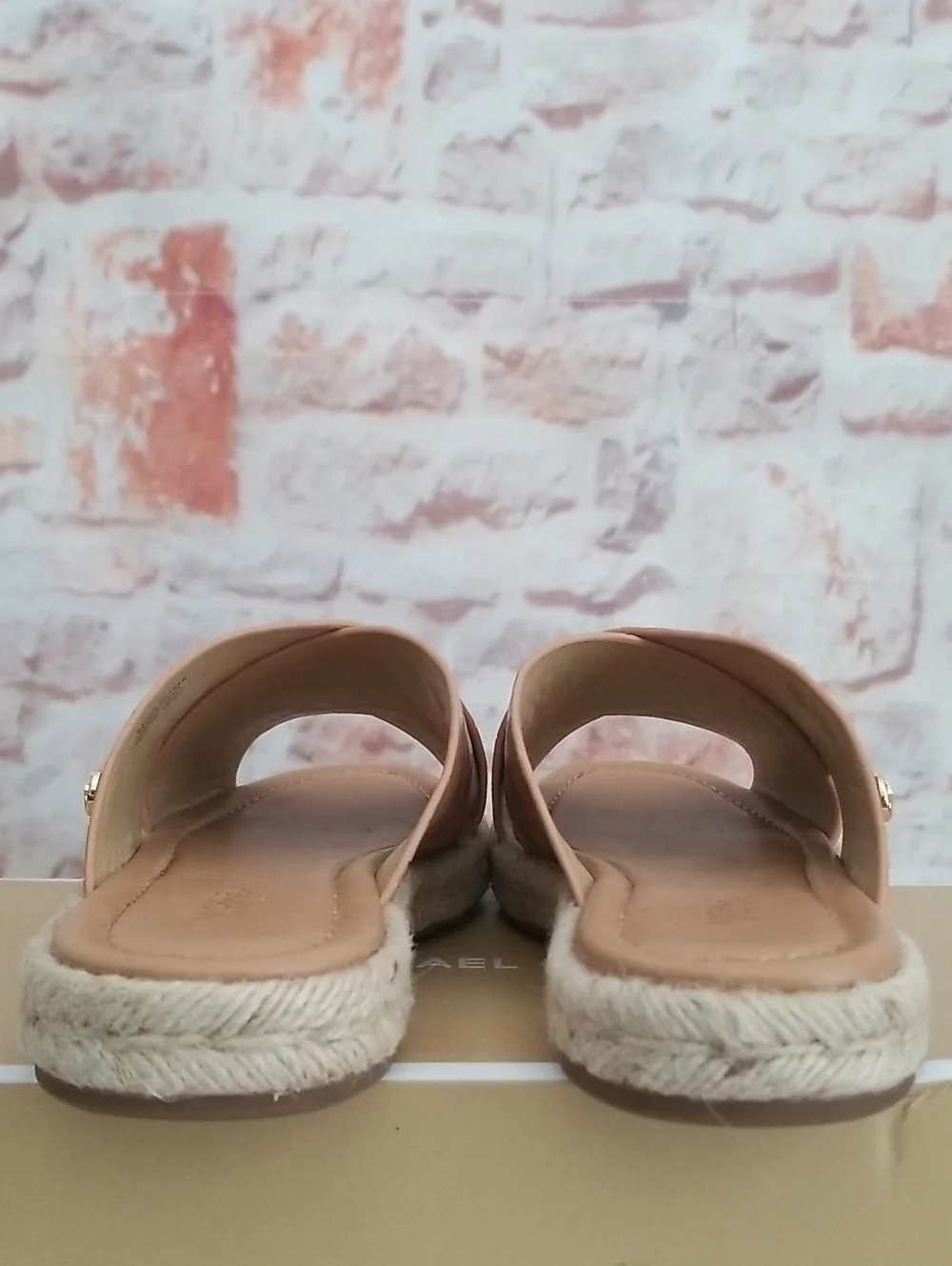 Michael Kors Tan Croc-Embossed Slide Sandals